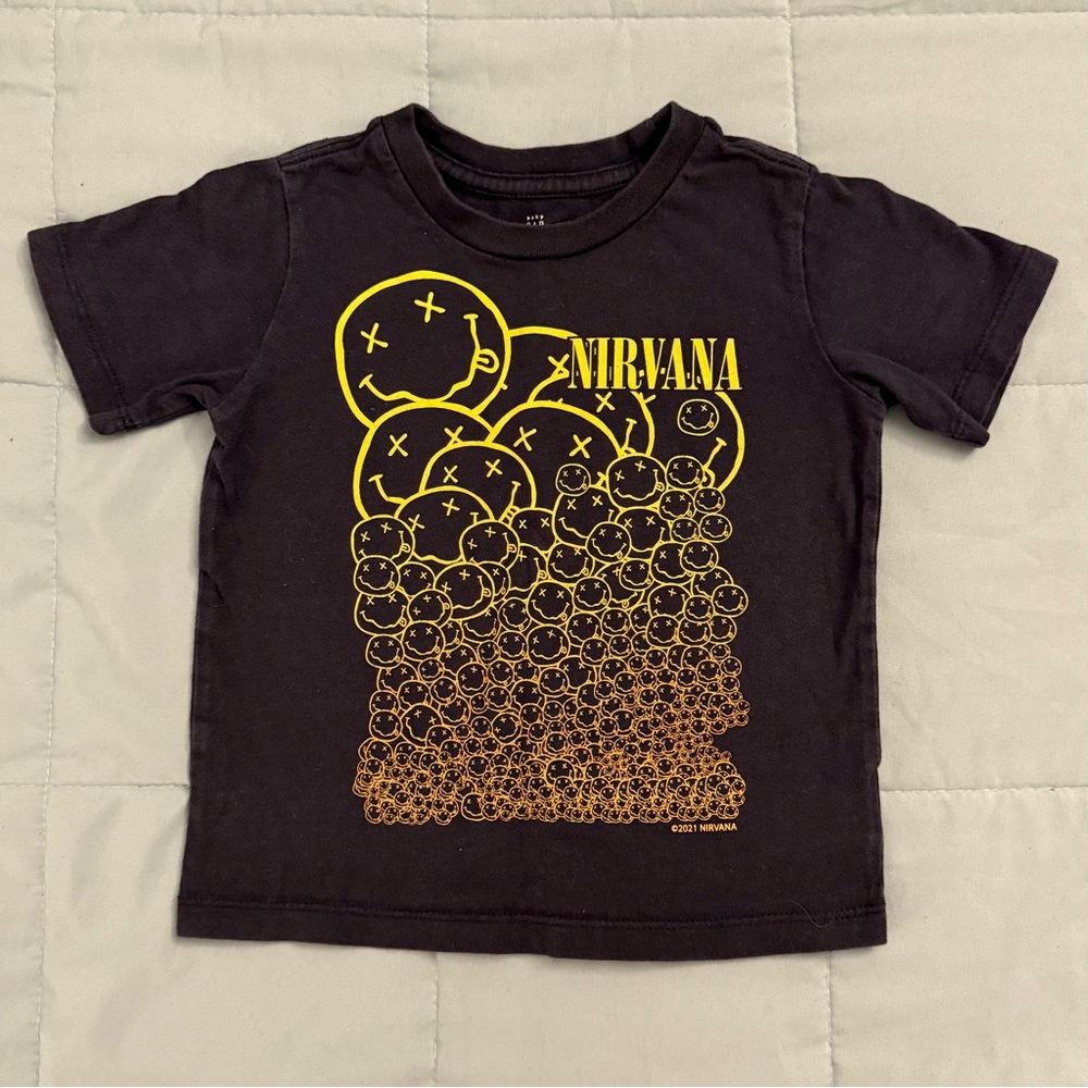 GAP Kids Black Tee with Yellow Nirvana Graphic